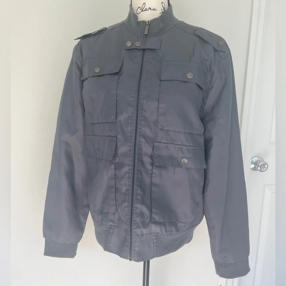 Y2K 90’s Structure Military Jacket Men's Full‎ Zip Charcoal Gray Sz L Normacore
